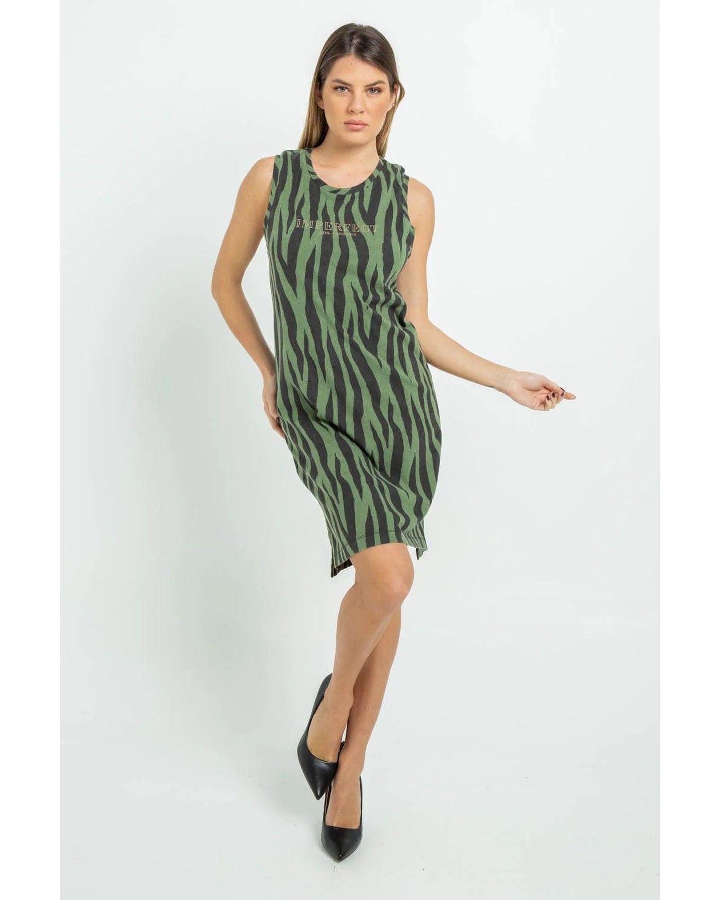 Patterned Camisole Dress with Plunging Back - Regular Fit L Women