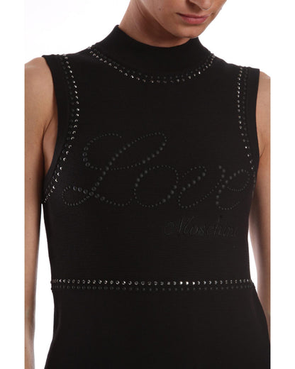 Love Moschino Sleeveless Cotton Dress with Bead and Rhinestone Edge Appliques 40 IT Women