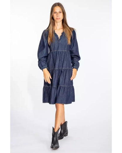 Dark Blue Denim Dress with Flounced Skirt 40 IT Women