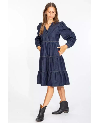 Dark Blue Denim Dress with Flounced Skirt 40 IT Women