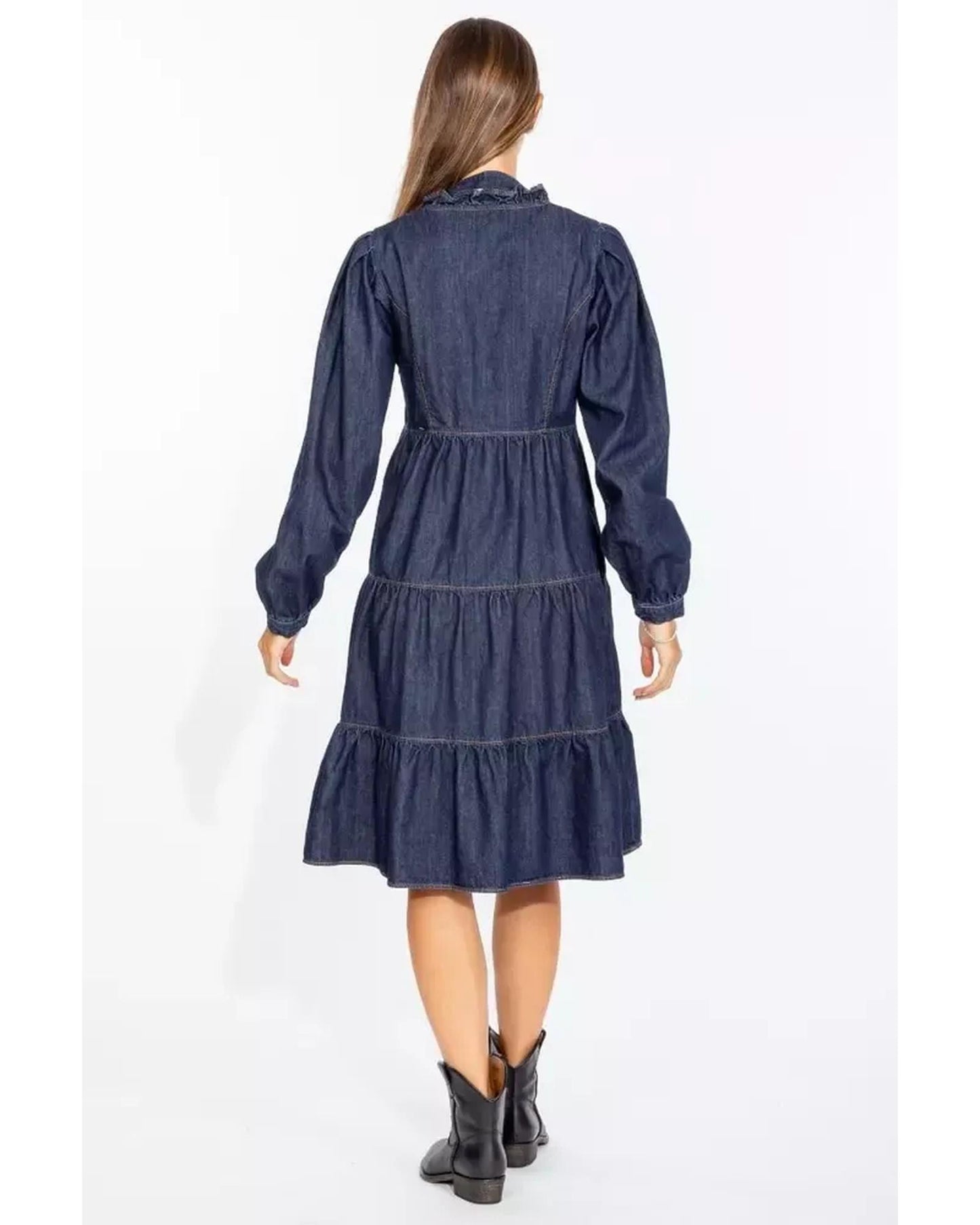 Dark Blue Denim Dress with Flounced Skirt 40 IT Women