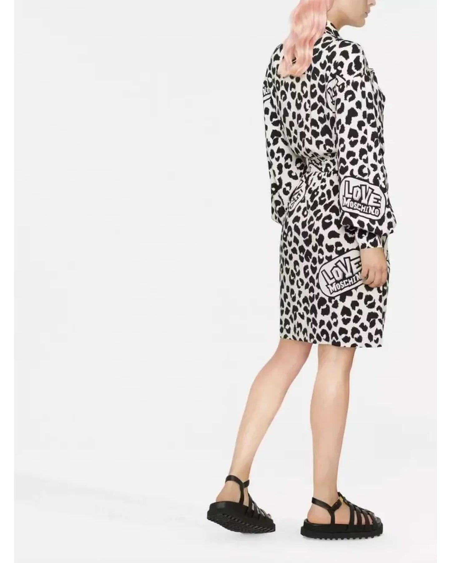 Love Moschino Leopard Texture Logo Dress 42 IT Women