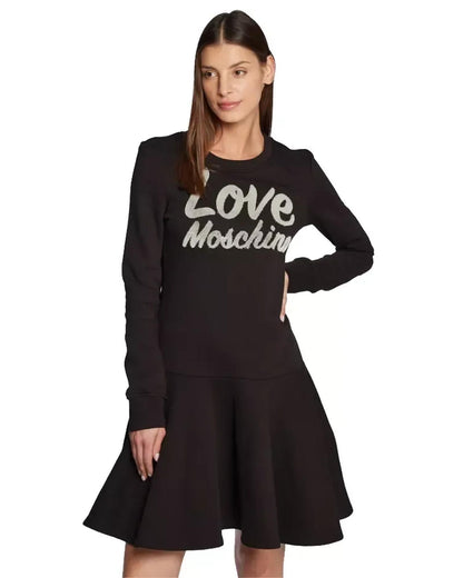 Love Moschino Cotton Blend Dress with Embossed Velveteen Logo 46 IT Women