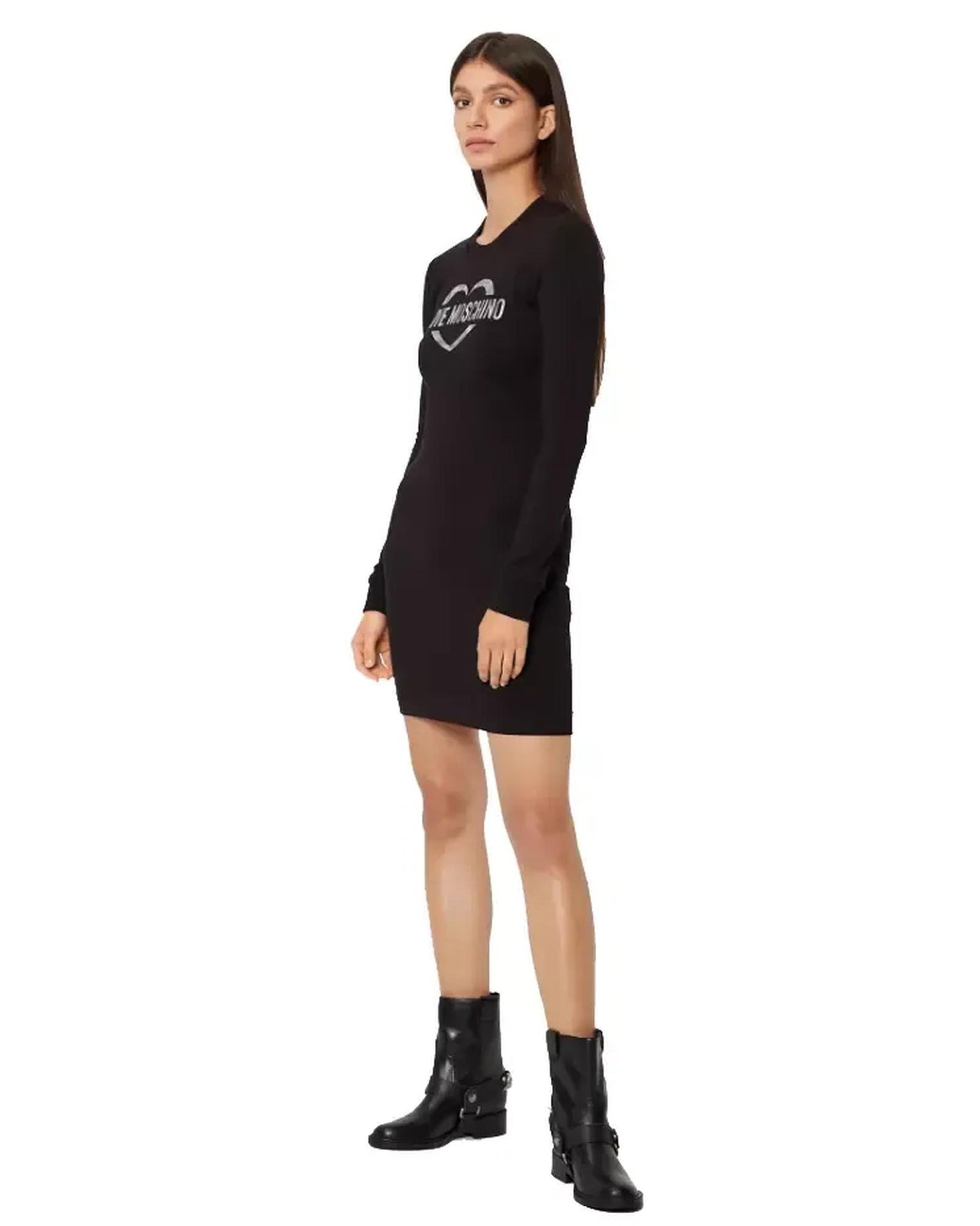 Cotton Blend Dress with Metallic Rubber Logo by Love Moschino 44 IT Women