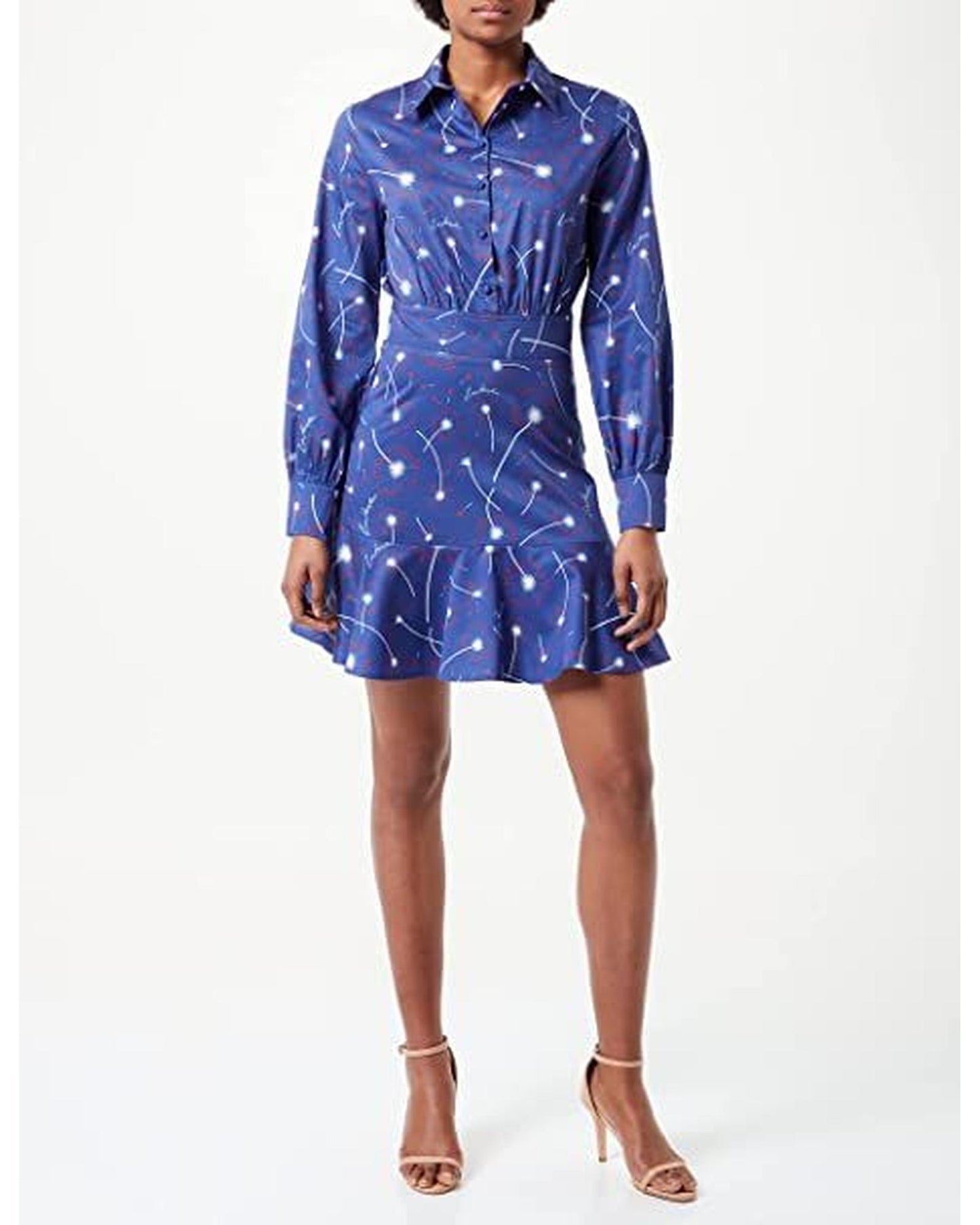 Abstract Print Shirt Collar Cotton Dress with Long Sleeves 46 IT Women