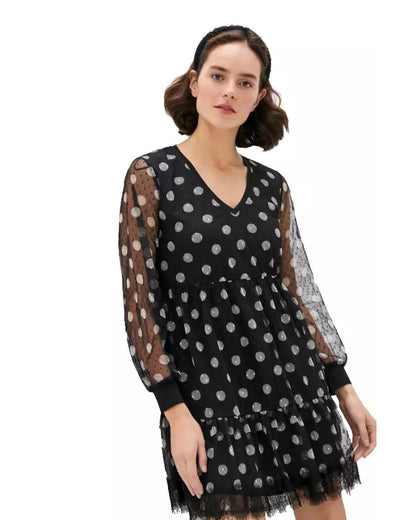 Polka Dot Tulle Dress with Contrasting Lining and Voile Skirt XS Women