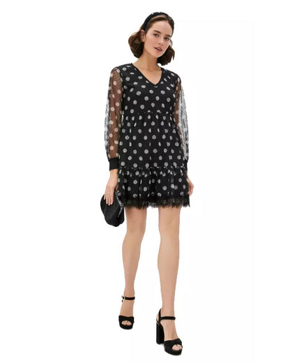 Polka Dot Tulle Dress with Contrasting Lining and Voile Skirt XS Women