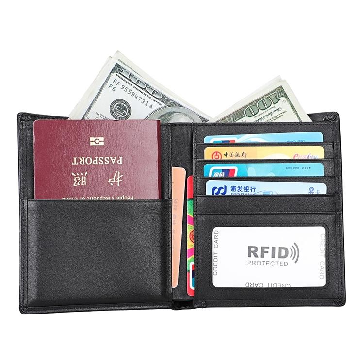 Leather Rfid Passport Wallet - Multi-function - Black