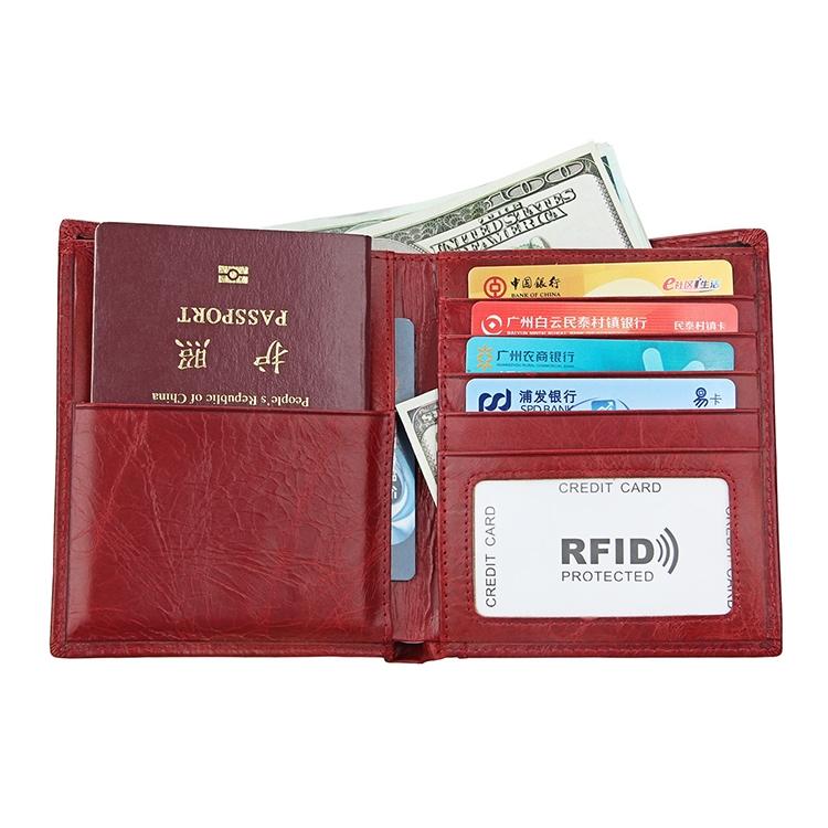 Leather Rfid Passport Wallet - Multi-function - Black