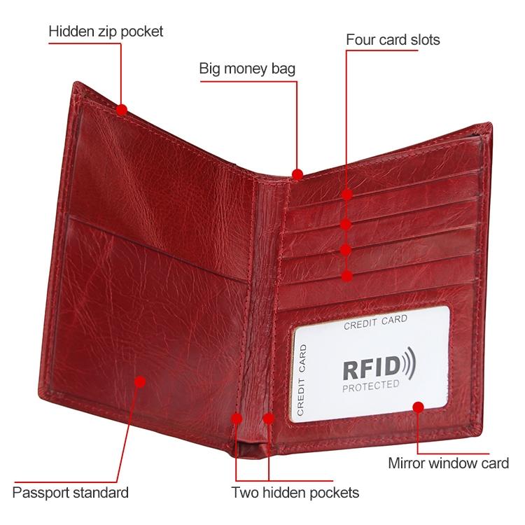 Leather Rfid Passport Wallet - Multi-function - Black