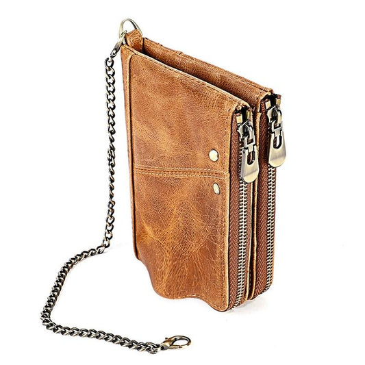 Leather Wallet with Rfid Protection and Strap - Card Slots - Yellowish-Brown