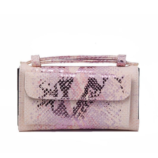 Sequin Snake Print Wrist Bag - Multifunctional Chain Wallet - Pink