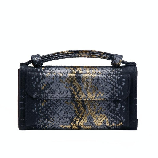 Sequin Snake Print Wrist Bag - Multifunctional Chain Wallet - Black