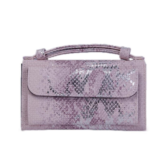 Sequin Snake Print Wrist Bag - Multifunctional Chain Wallet - Nude Pink