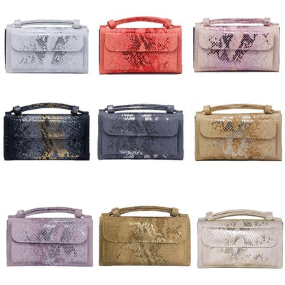 Sequin Snake Print Wrist Bag - Multifunctional Chain Wallet - Nude Pink
