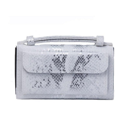 Sequin Snake Print Wrist Bag - Multifunctional Chain Wallet - Nude Pink