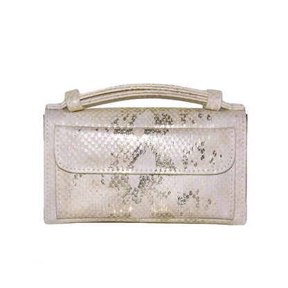 Sequin Snake Print Wrist Bag - Multifunctional Chain Wallet - Nude Pink