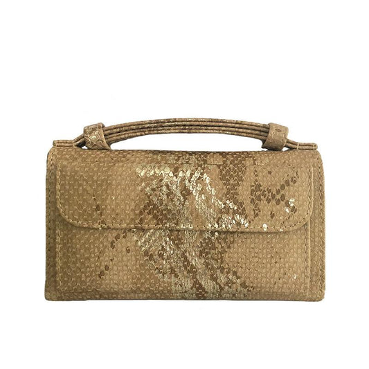 Sequin Snake Print Wrist Bag - Multifunctional Chain Wallet - Khaki