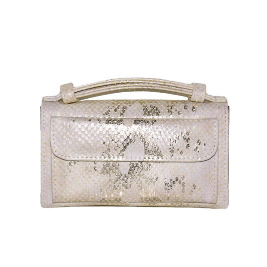 Sequin Snake Print Wrist Bag - Multifunctional Chain Wallet - Rice White