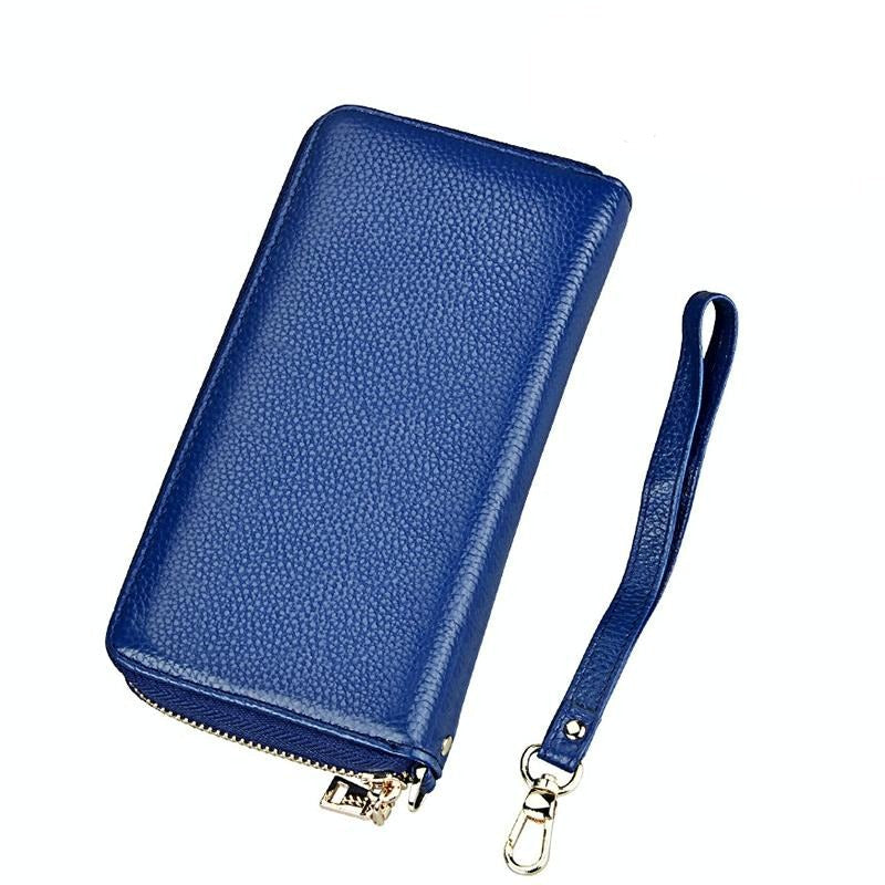 Leather Rfid Card Holder Wallet with Hand Strap - Purple