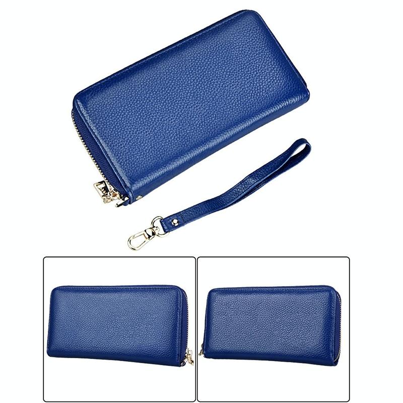 Leather Rfid Card Holder Wallet with Hand Strap - Purple