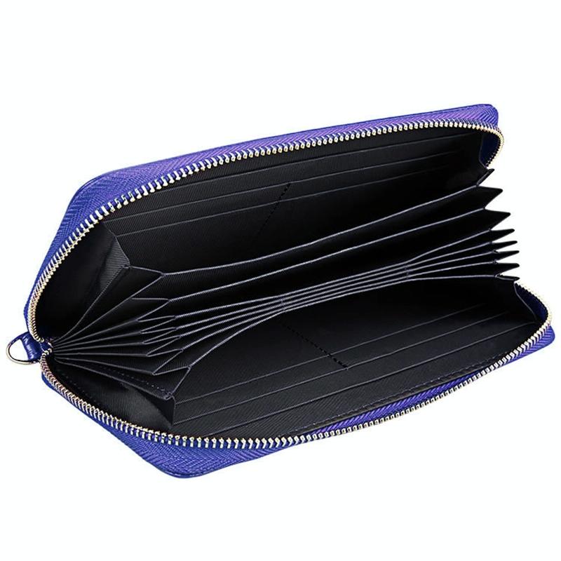 Leather Rfid Card Holder Wallet with Hand Strap - Purple