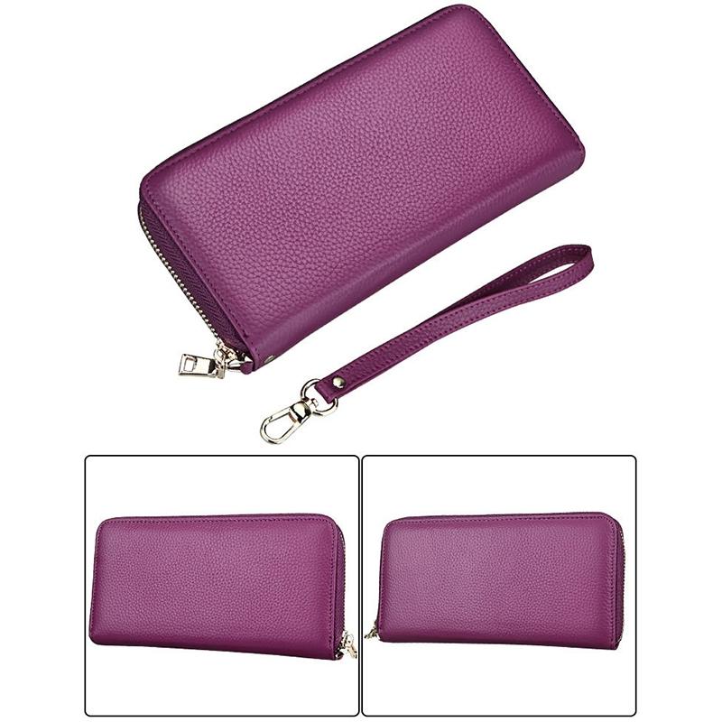 Leather Rfid Card Holder Wallet with Hand Strap - Purple