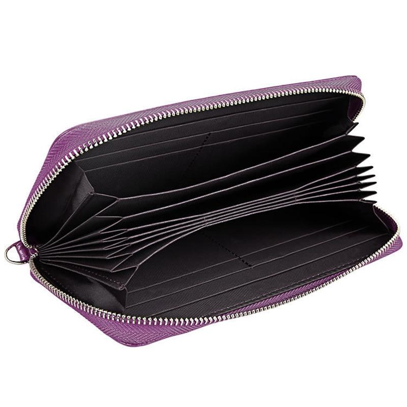 Leather Rfid Card Holder Wallet with Hand Strap - Purple