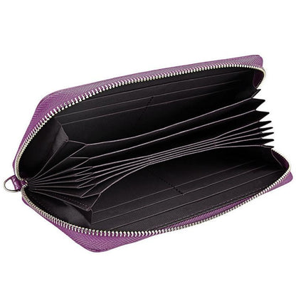 Leather Rfid Card Holder Wallet with Hand Strap - Purple