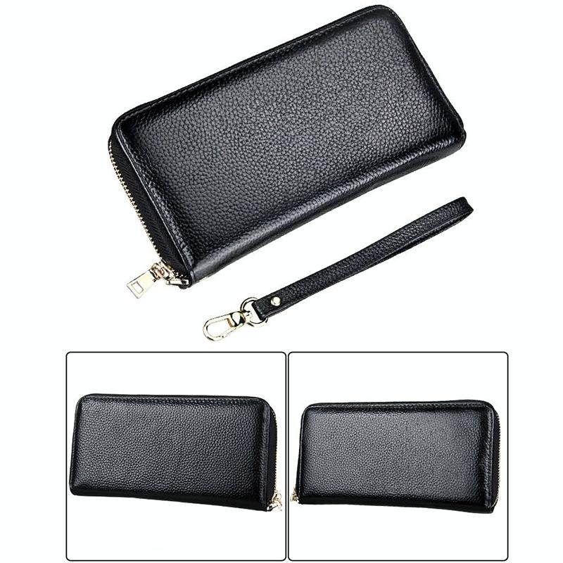 Leather Rfid Card Holder Wallet with Hand Strap - Purple