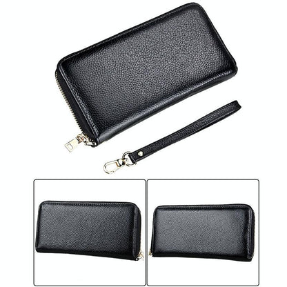Leather Rfid Card Holder Wallet with Hand Strap - Purple