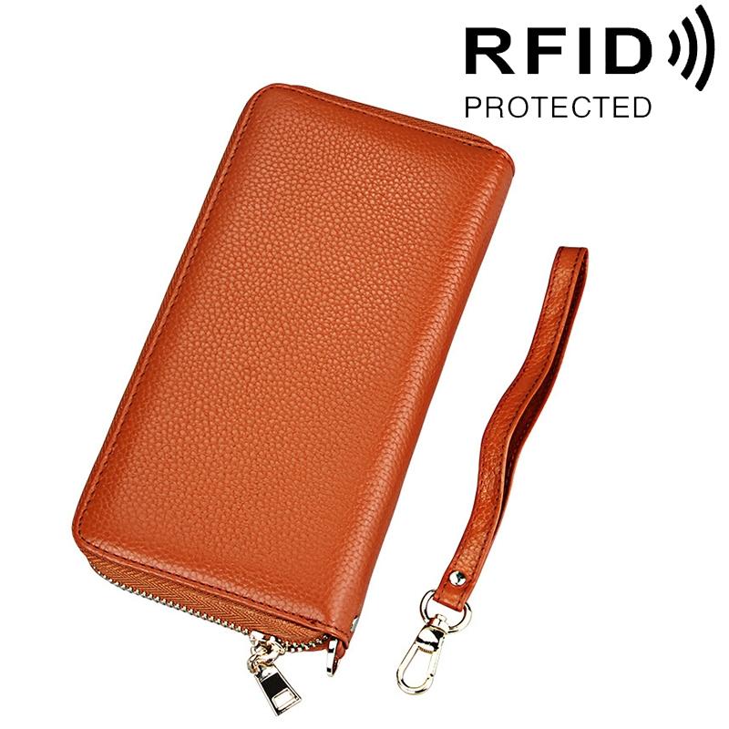 Leather Rfid Card Holder Wallet with Hand Strap - Purple