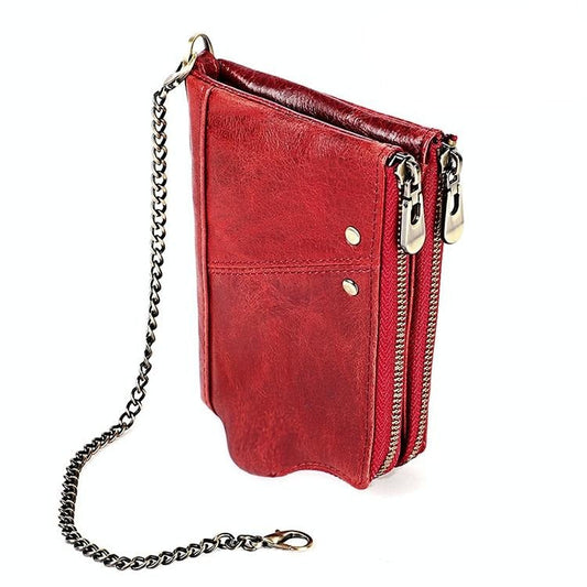 Leather Wallet with Rfid Protection and Strap - Card Slots - Red