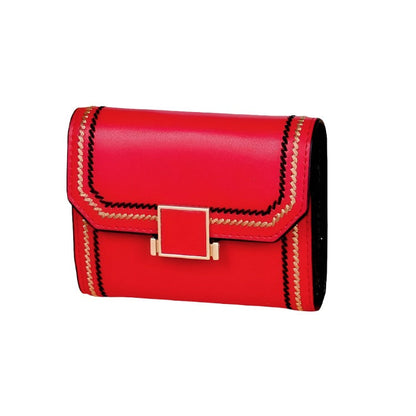 Snap Button Rfid Leather Wallet - Compact Design - Rose Red