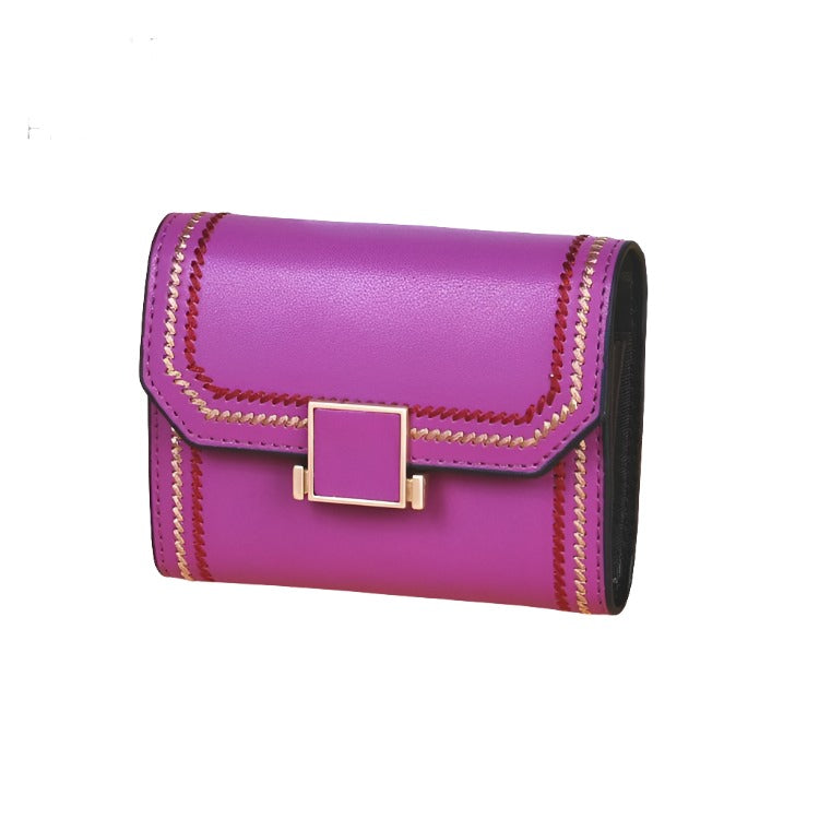Snap Button Rfid Leather Wallet - Compact Design - Rose Red