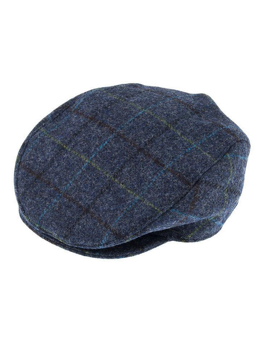 DENTS Abraham Moon Tweed Flat Cap Wool Ivy Hat Driving Cabbie Quilted 1-3038 - Blue - X-Large
