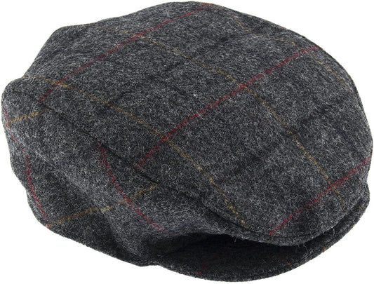 DENTS Abraham Moon Tweed Flat Cap Wool Ivy Hat Driving Cabbie Quilted 1-3038 - Charcoal - Medium