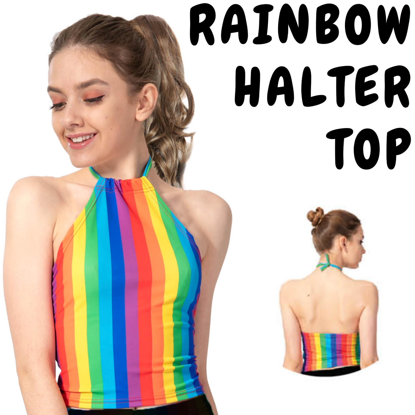 Womens RAINBOW HALTER Top LGBT Gay Lesbian Gay Pride Tank T-Shirt