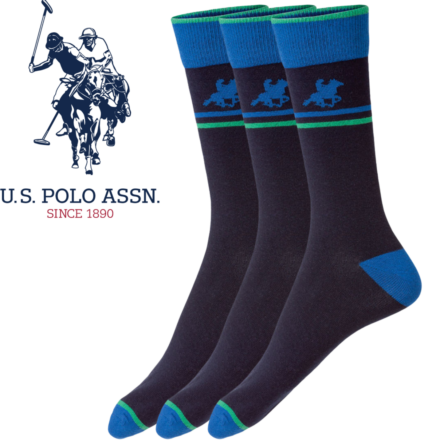 Livergy Mens Crew Socks - Navy/Green - 1 Pack of 3 - EU 43-46