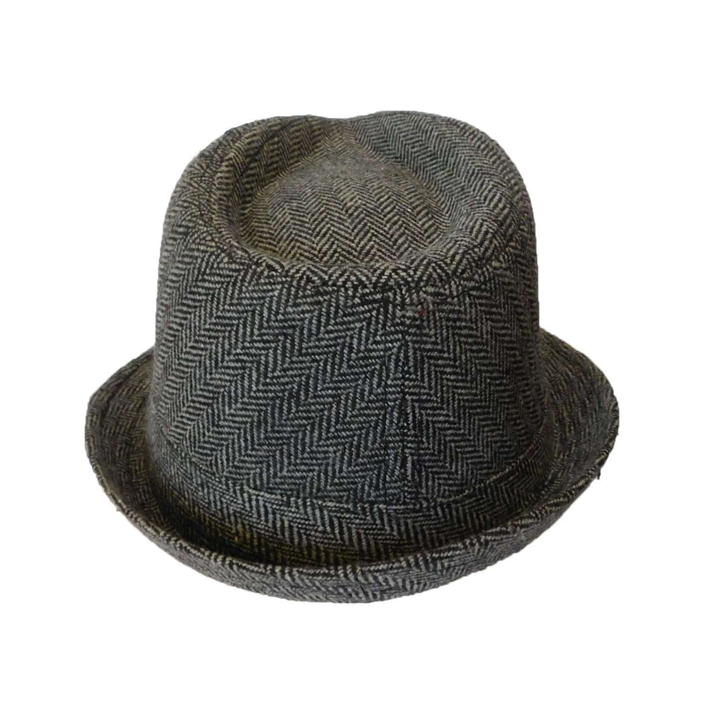 CLASSIC TRILBY HAT Fedora Felt Cap Costume Gangster in Herringbone Charcoal