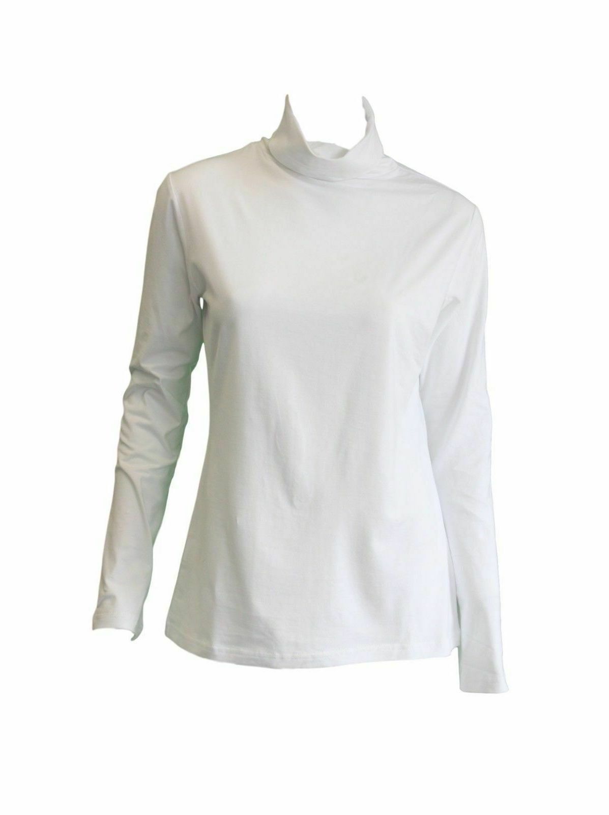Ladies SKIVVY Womens Long Sleeve Plain Top Warm Turtleneck Cotton High Neck - White - S