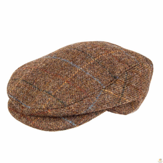 DENTS Abraham Moon Tweed Flat Cap Wool Ivy Hat Driving Cabbie Quilted 1-3038 - Chestnut - Large