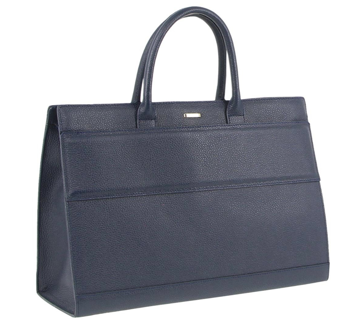 Morrissey Italian Structured Leather Tote Unisex Computer Bag Handbag - Navy