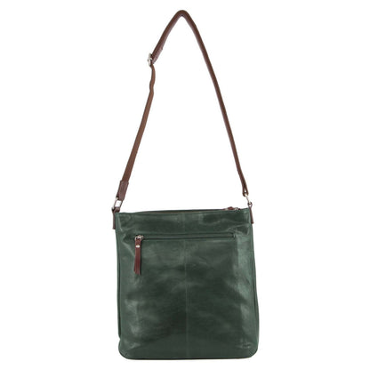 Milleni Ladies Nappa Leather Zip Closure Cross Body Bag Travel - Emerald/Chestnut