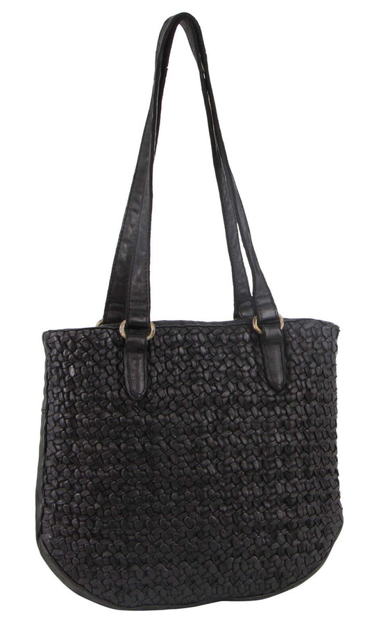 Pierre Cardin Woven Leather Ladies Shoulder Bag - Black