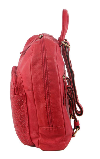 3PC Set Pierre Cardin Womens Woven Leather Cross-Body Bags + Backpack - Red