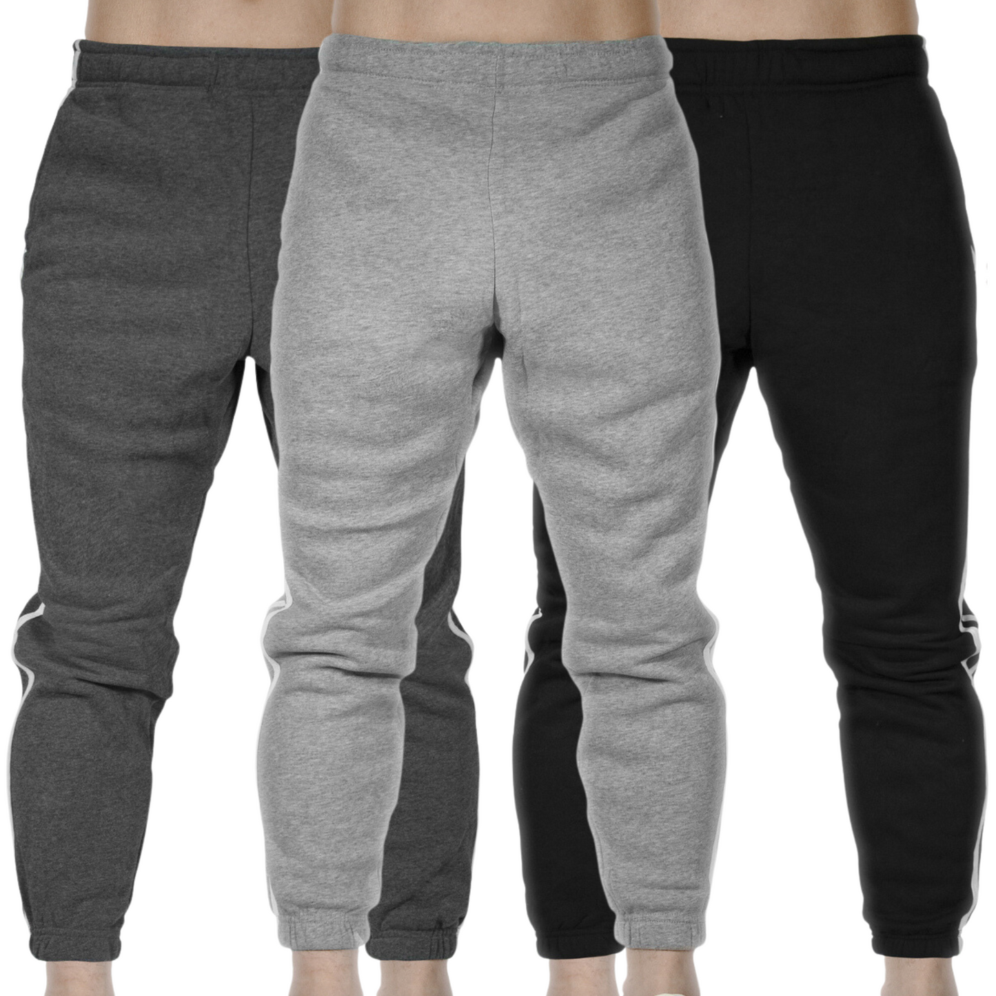 3x Mens Fleece Skinny Track Pants Jogger Gym Casual Sweat Warm - Assorted Colours - L