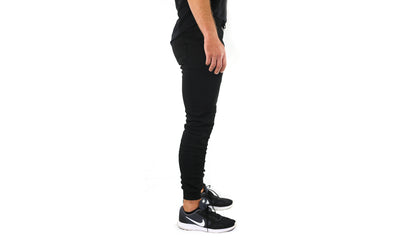 Mens Skinny Track Pants Joggers Trousers Gym Casual Sweat Cuffed Slim Trackies Fleece - Black - 3XL