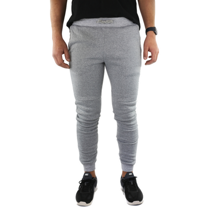 Mens Skinny Track Pants Joggers Trousers Gym Casual Sweat Cuffed Slim Trackies Fleece - Heather Grey - 3XL