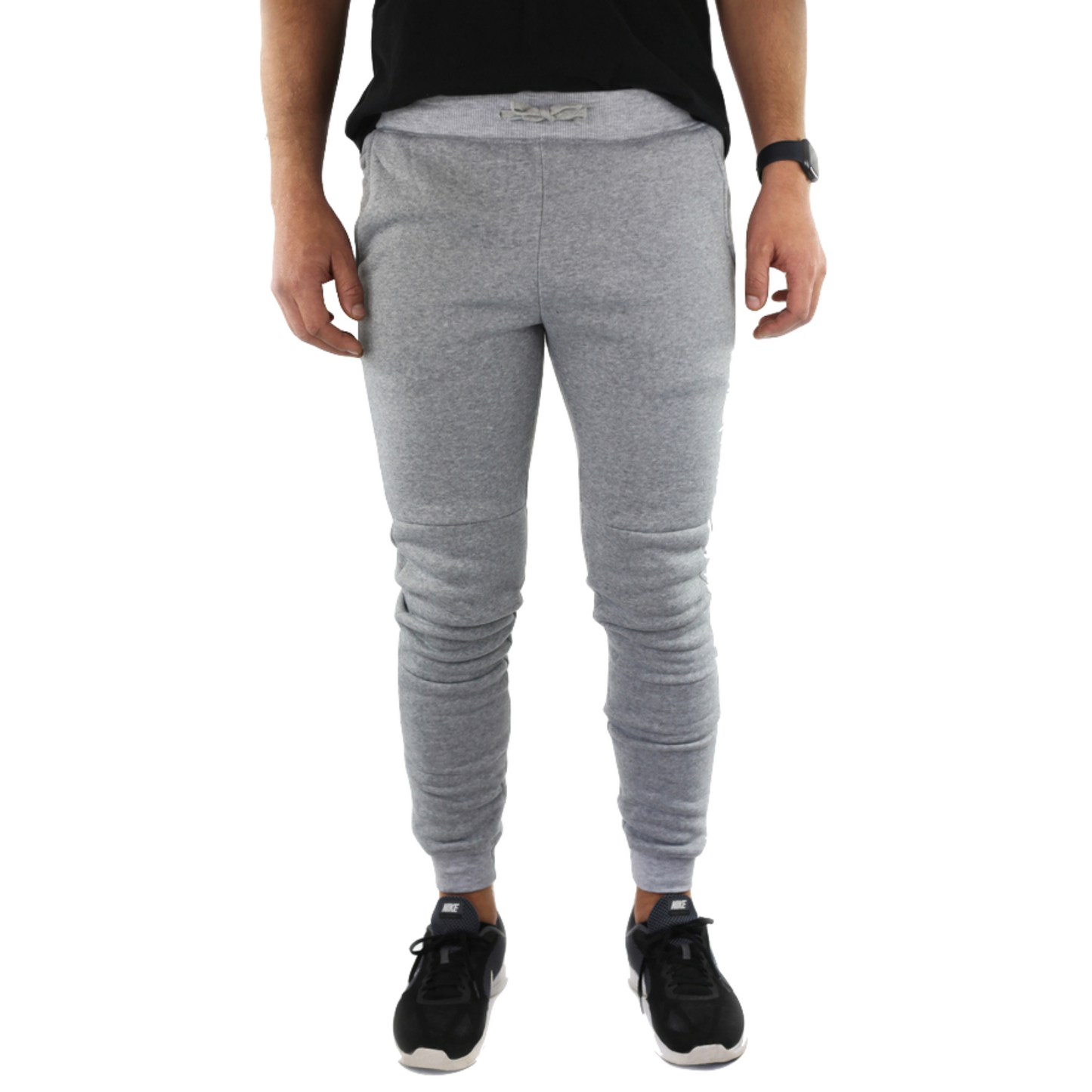 Mens Skinny Track Pants Joggers Trousers Gym Casual Sweat Cuffed Slim Trackies Fleece - Heather Grey - L